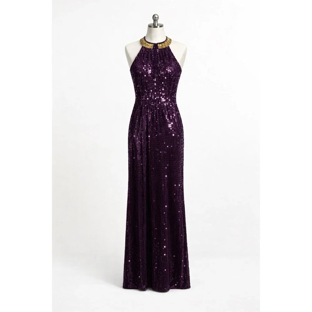 Scala | Dresses | Vintage Scala Purple Sequin Gown Size Y2k Prom Formal  Beaded Neck Maxi Dress | Poshmark